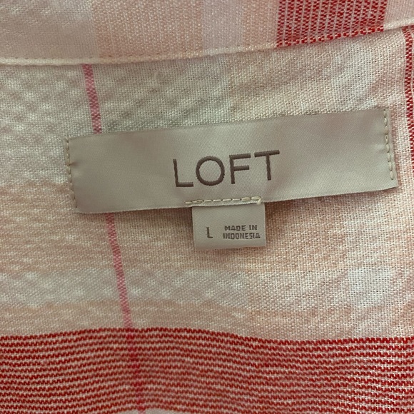 Loft - Plaid Dolman Henley Top, Red/Pink/White, size LARGE, NWOT, never worn - Picture 7 of 8